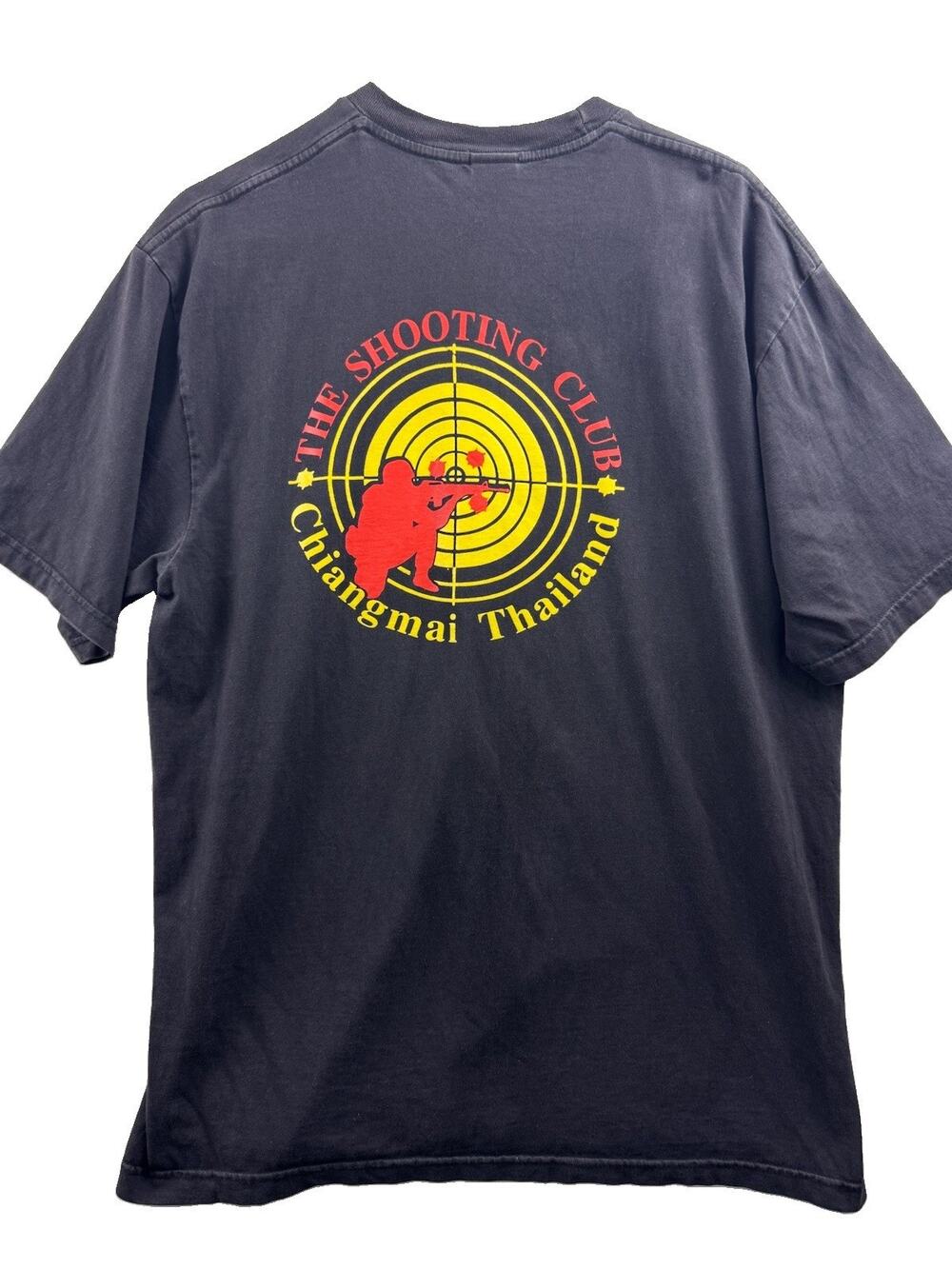 Vintage The Shooting Club Chiangmai Thailand T-Shirt XL Black Red Yellow Graphic